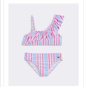 NWT Girls Abacos Stripe Ruffle Shoulder Bikini